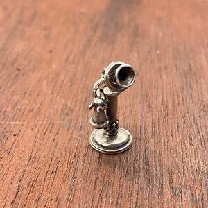 Vintage Beau 925 Sterling Silver Candlestick Telephone Pendant Bracelet Charm